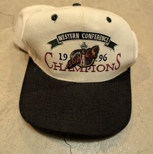 VTG 1996 Seattle Sonics Western Conference Champs Hat Creme Black Green NBA